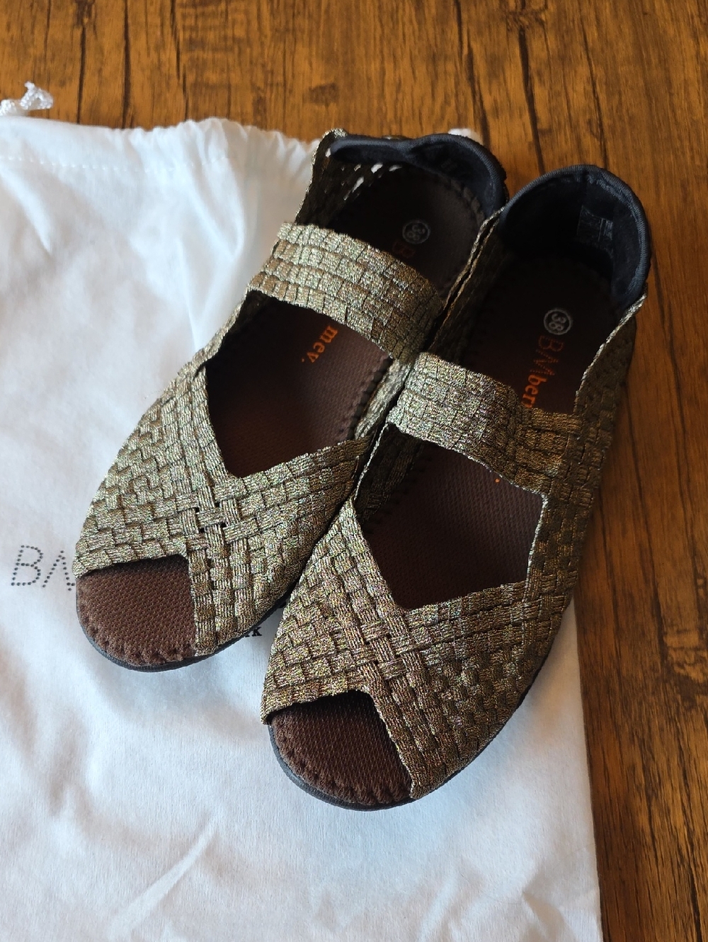 bernie mev. Woven Metallic Peep-Toe Mary Jane Ballet Flats - Gold